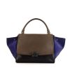 Celine Trapeze medium model handbag in brown and black leather and blue suede - 360 thumbnail