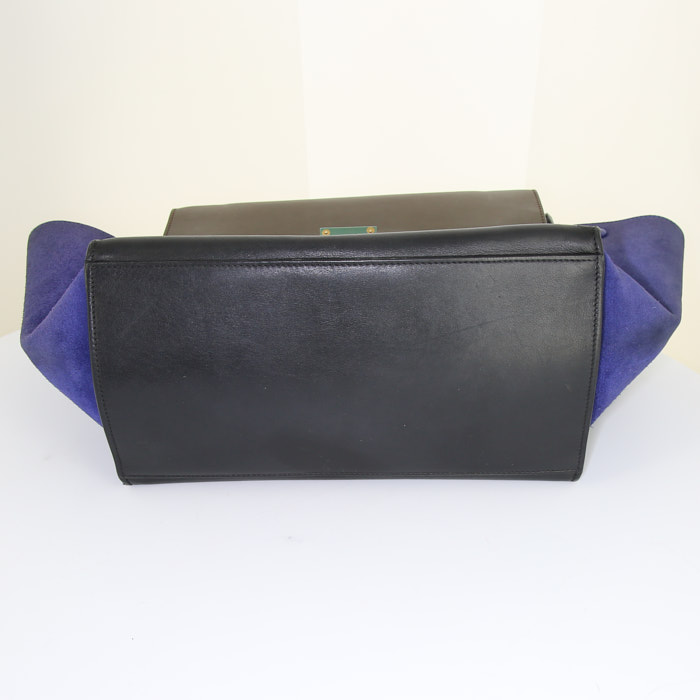 Celine Trapeze medium model handbag in brown and black leather and blue suede - Detail D5