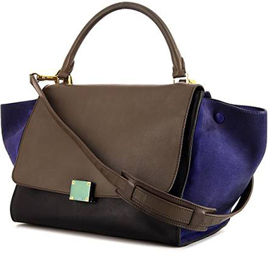 Borsa Celine Trapeze modello medio in pelle marrone e nera e camoscio blu