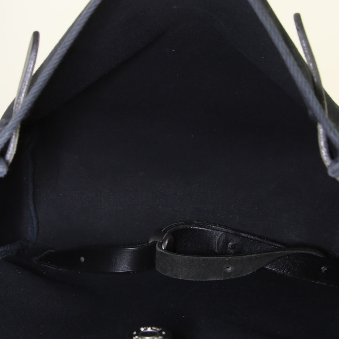 Sac à dos Hermès Herbag - Backpack en toile noire et cuir noir - Detail D2