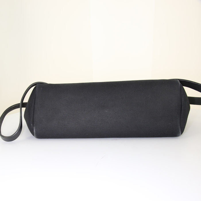 Sac à dos Hermès Herbag - Backpack en toile noire et cuir noir - Detail D4