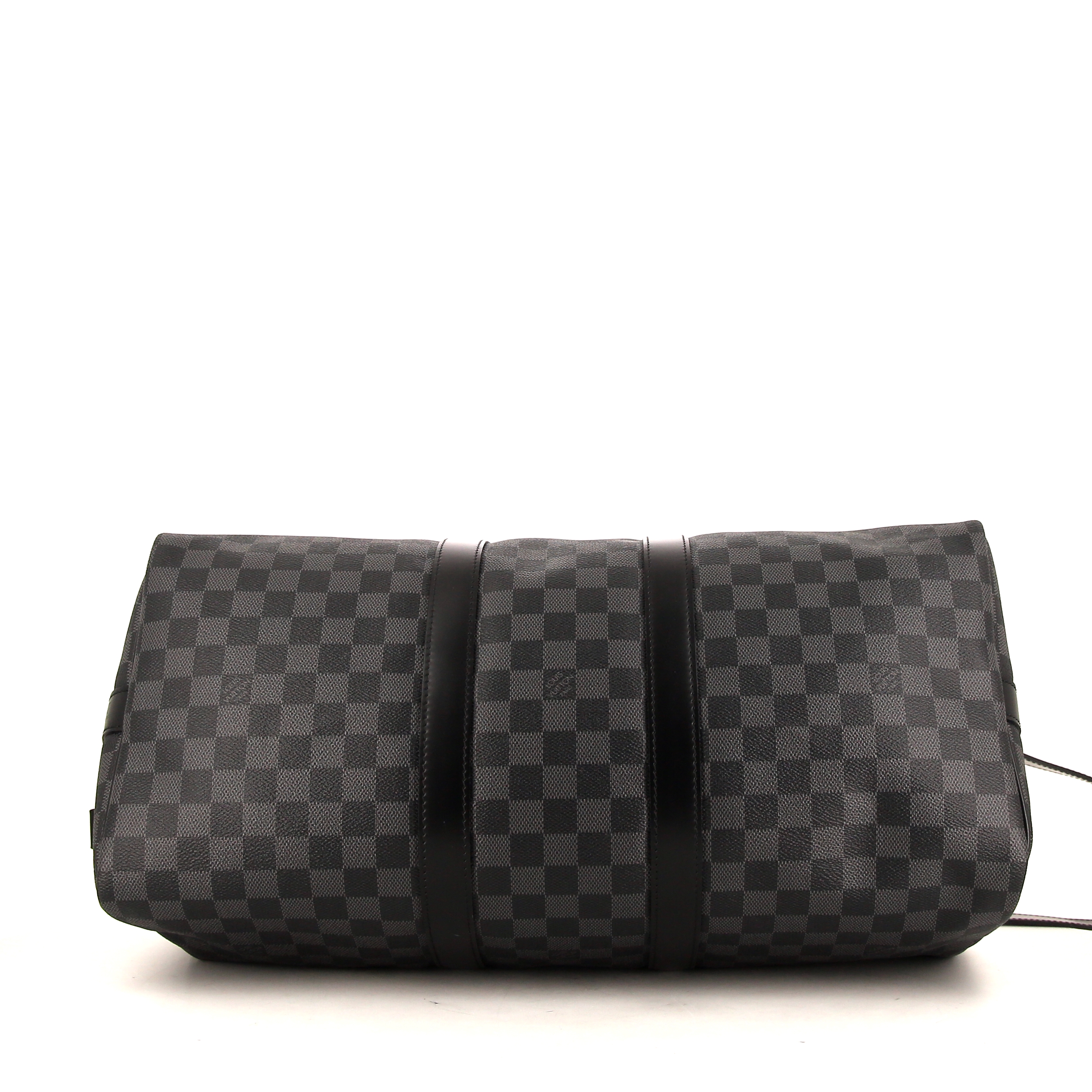 Borsa da viaggio Louis Vuitton Keepall 45 in tela a scacchi grigio Graphite e pelle nera - Detail D4