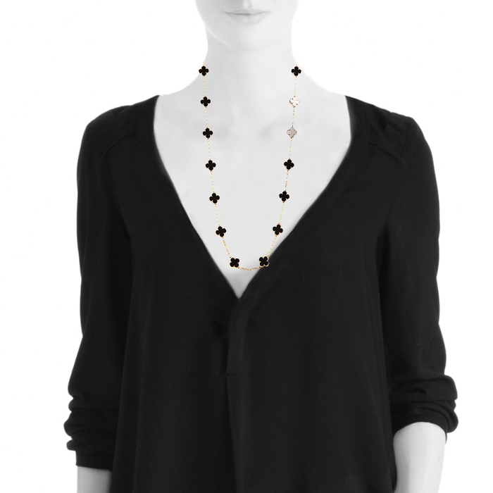 Van Cleef & Arpels Alhambra Vintage long necklace in yellow gold and onyx - Detail D1