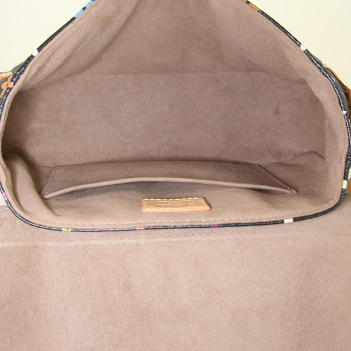 Sac à main Louis Vuitton Sologne en toile monogram multicolore noire et cuir naturel - Detail D2