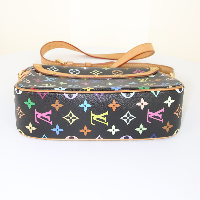 Sac à main Louis Vuitton Sologne en toile monogram multicolore noire et cuir naturel - Detail D4
