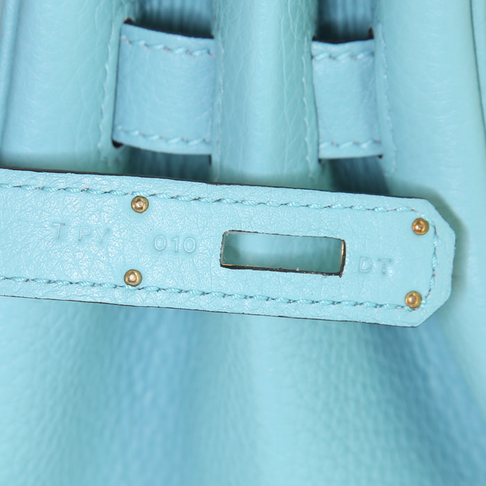 Sac à main Hermes Birkin 35 cm en cuir togo bleu Saint Cyr - Detail D4