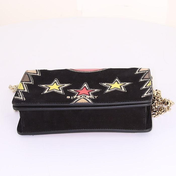 Givenchy Mini Pandora Wallet On Chainshoulder bag in black, gold and red suede - Detail D4