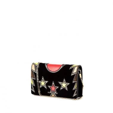 Borsa a tracolla Givenchy Mini Pandora Wallet On Chain in camoscio nero dorato e rosso con motivo stellato