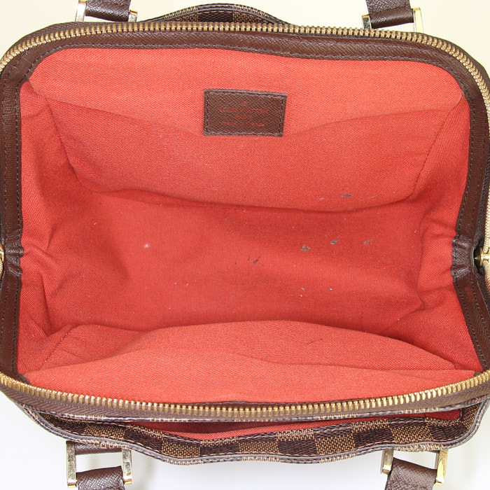 Bolso de mano Louis Vuitton Belem en lona a cuadros marrón y cuero marrón - Detail D2