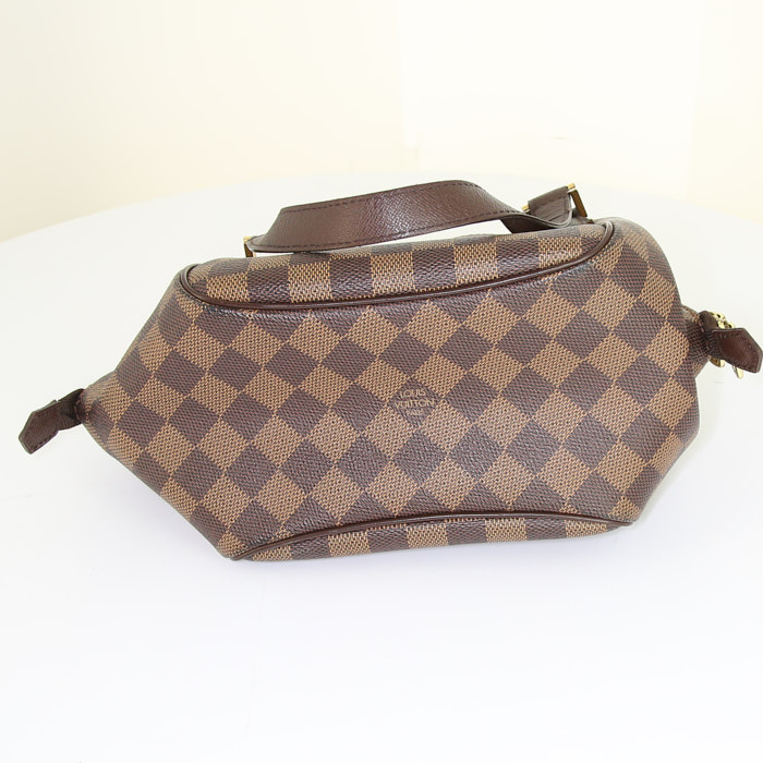 Bolso de mano Louis Vuitton Belem en lona a cuadros marrón y cuero marrón - Detail D4