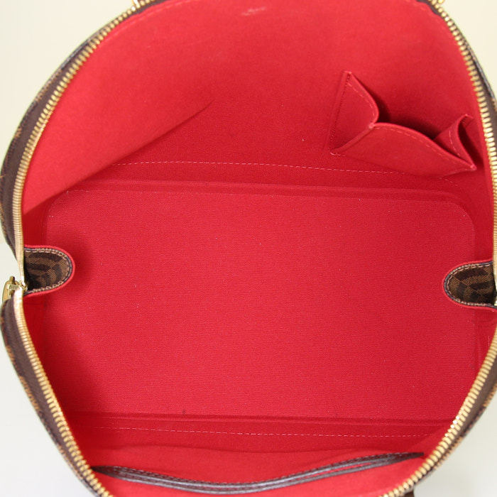 Sac à main Louis Vuitton Alma moyen modèle en toile damier ébène et cuir marron - Detail D2