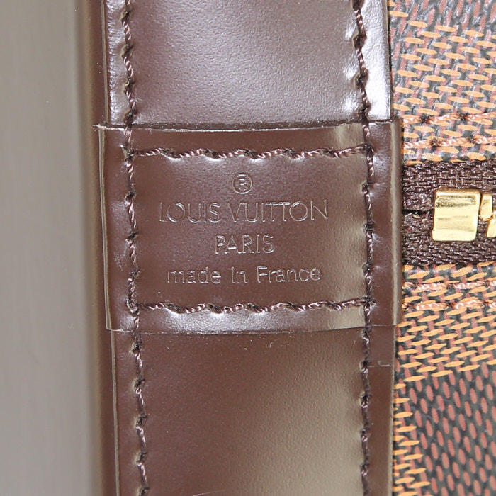 Sac à main Louis Vuitton Alma moyen modèle en toile damier ébène et cuir marron - Detail D3