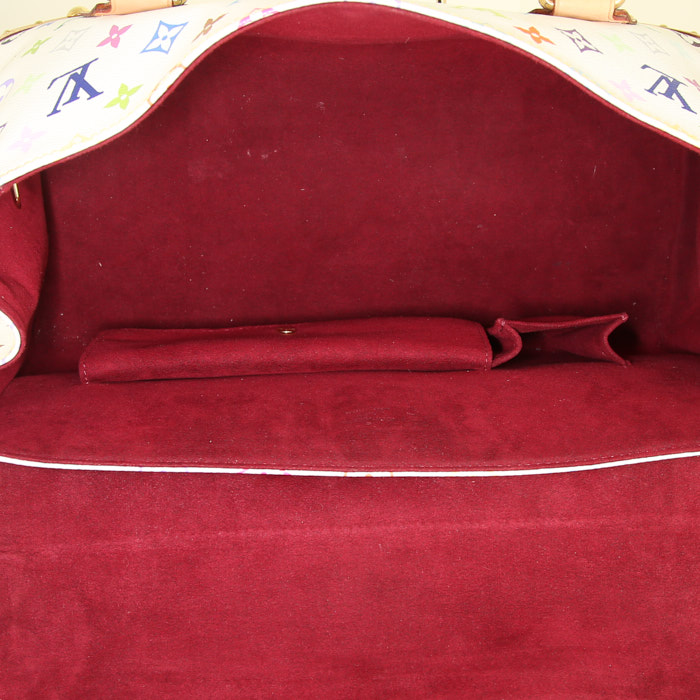 Bolso de mano Louis Vuitton Beverly en lona Monogram revestida multicolor blanca y cuero natural - Detail D2