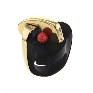 Anello Sophia Vari Paloma in ebano,  oro giallo e corallo