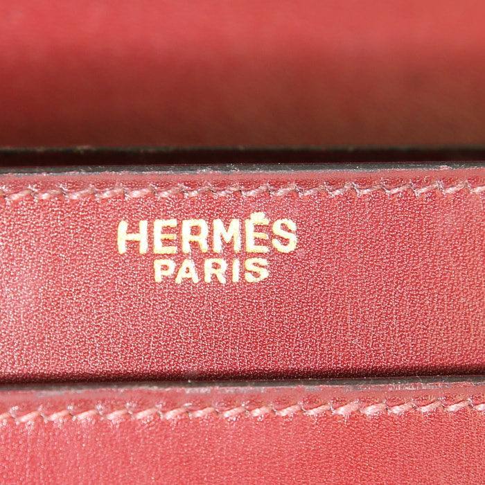 Bolso de mano Hermès Louisiane en cuero box color burdeos - Detail D3