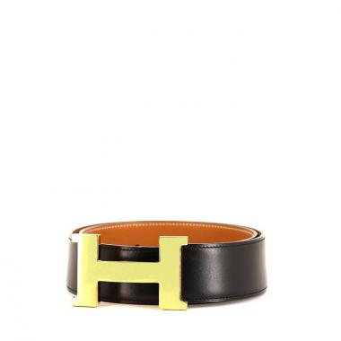 Cinturón Hermès modelo grande en cuero box negro