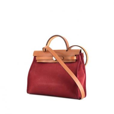 Bolso de mano Hermes Herbag en lona rojo Imperial y cuero natural