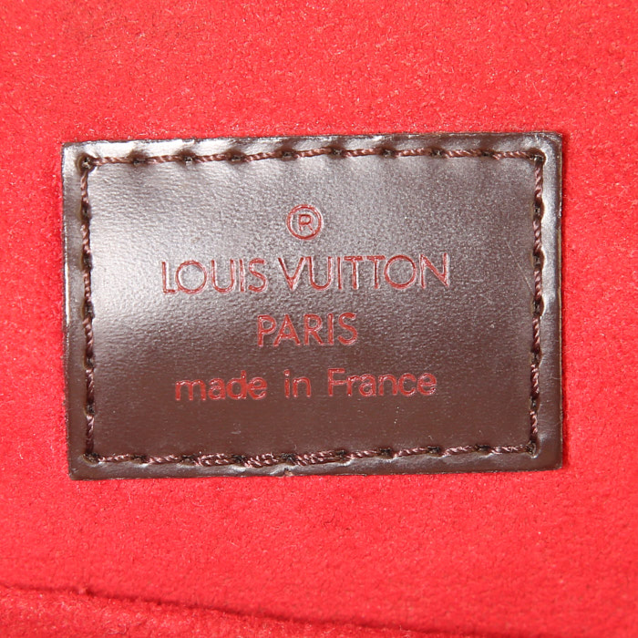 Shopping bag Louis Vuitton in tela a scacchi ebana e pelle marrone - Detail D3