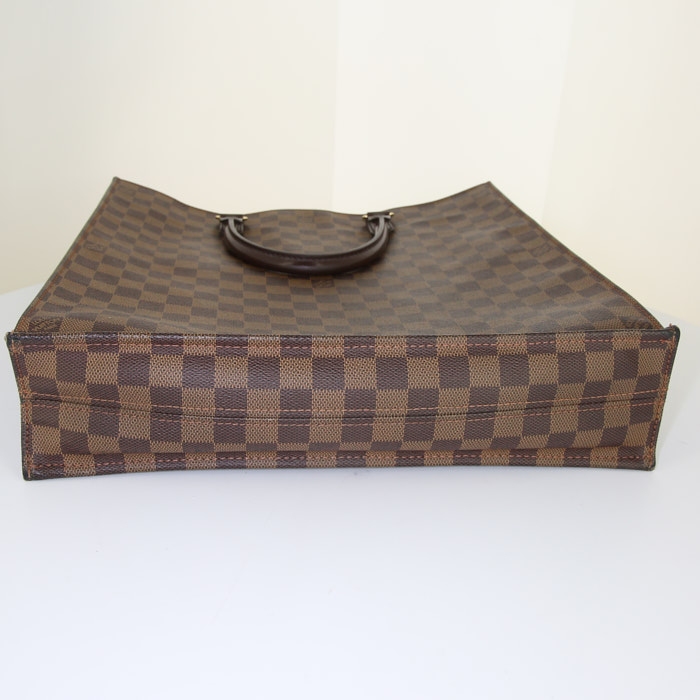 Sac cabas Louis Vuitton en toile damier ébène et cuir marron - Detail D4
