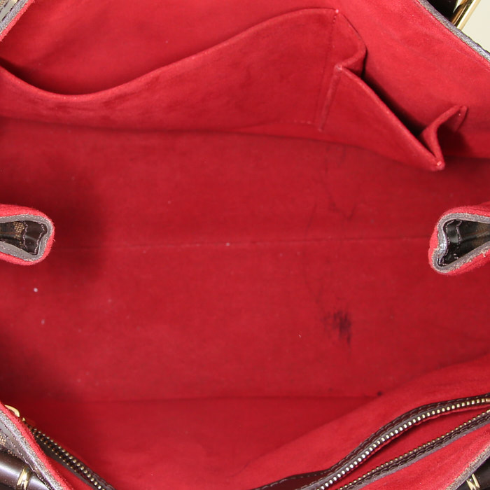 Sac cabas Louis Vuitton Hampstead en toile damier marron et cuir marron - Detail D2