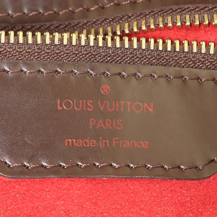 Sac cabas Louis Vuitton Hampstead en toile damier marron et cuir marron - Detail D3