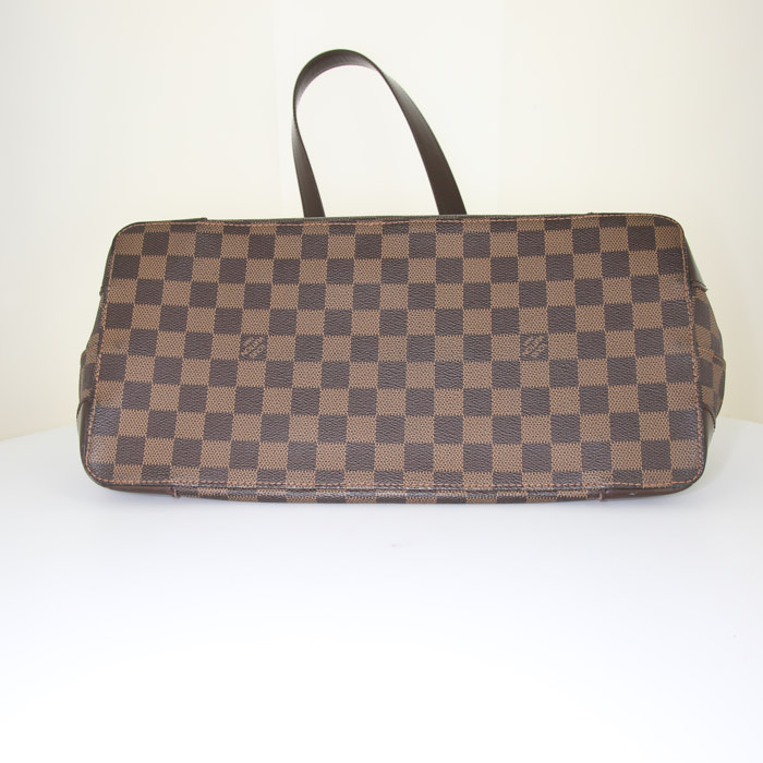 Louis Vuitton Hampstead shopping bag in brown damier canvas and brown leather - Detail D4