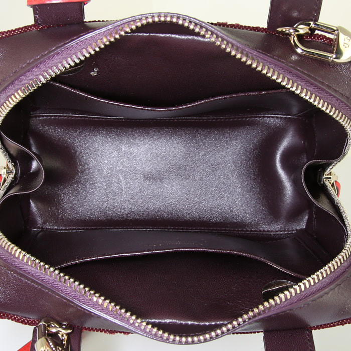 Dior Lily shoulder bag in red and burgundy leather and pink velvet - Detail D3