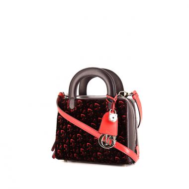 Bolso bandolera Dior Lily en cuero rojo y color burdeos y terciopelo rosa