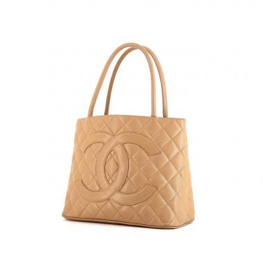 Bolso de mano Chanel Medaillon - Bag en cuero granulado acolchado beige