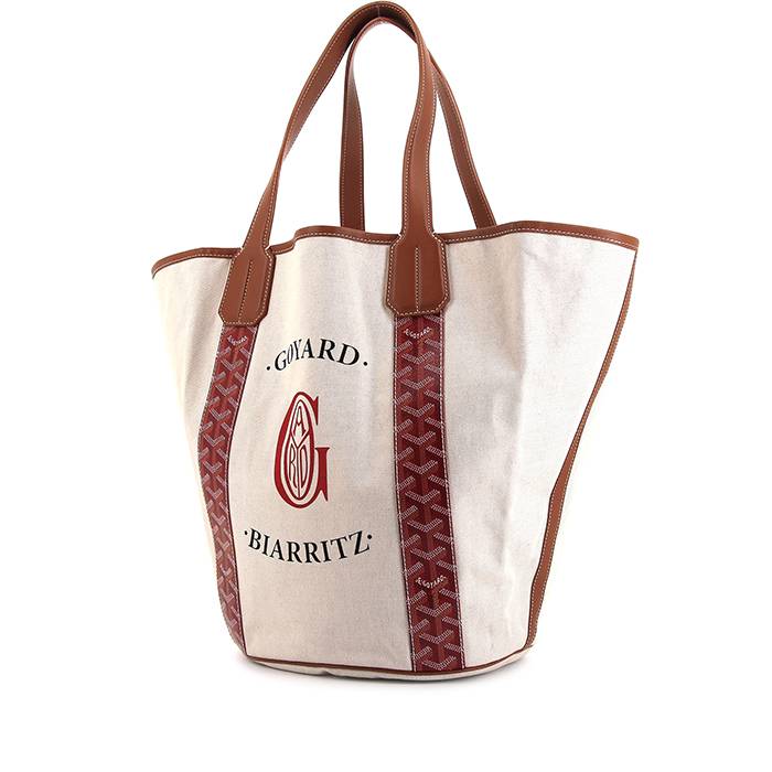 Shopping bag Goyard Belharra in tela monogram rossa e beige e pelle marrone - 00pp