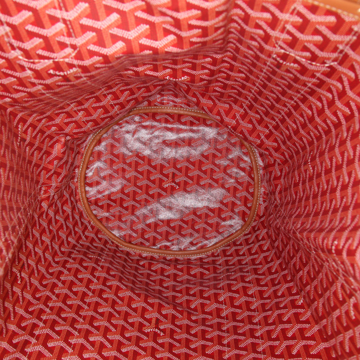 Goyard Belharra shopping bag in red and beige monogram canvas and brown leather - Detail D2