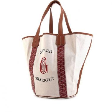 Shopping bag Goyard Belharra in tela monogram rossa e beige e pelle marrone