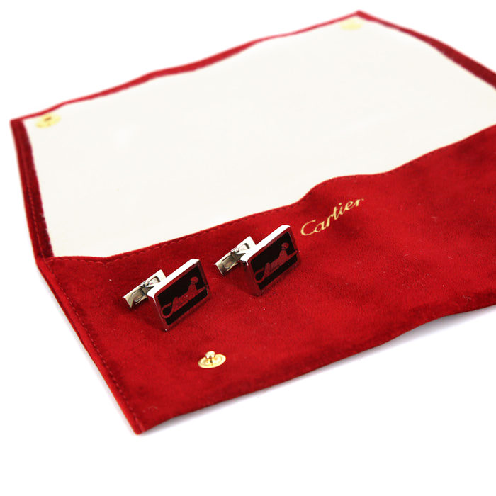 Cartier pair of cufflinks in silver and enamel - Detail D2