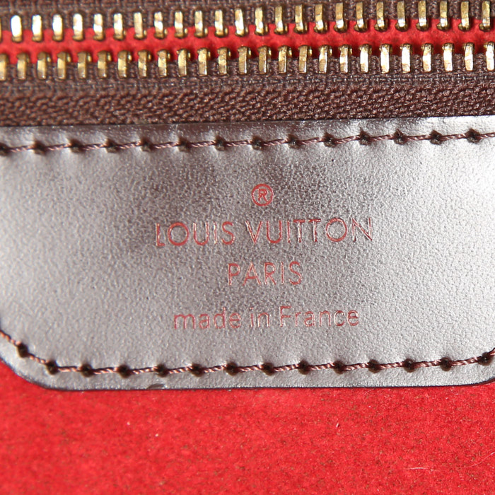 Shopping bag Louis Vuitton Hampstead in tela a scacchi marrone e pelle marrone - Detail D3