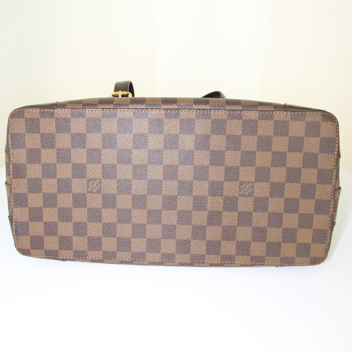 Louis Vuitton Hampstead shopping bag in brown damier canvas and brown leather - Detail D4