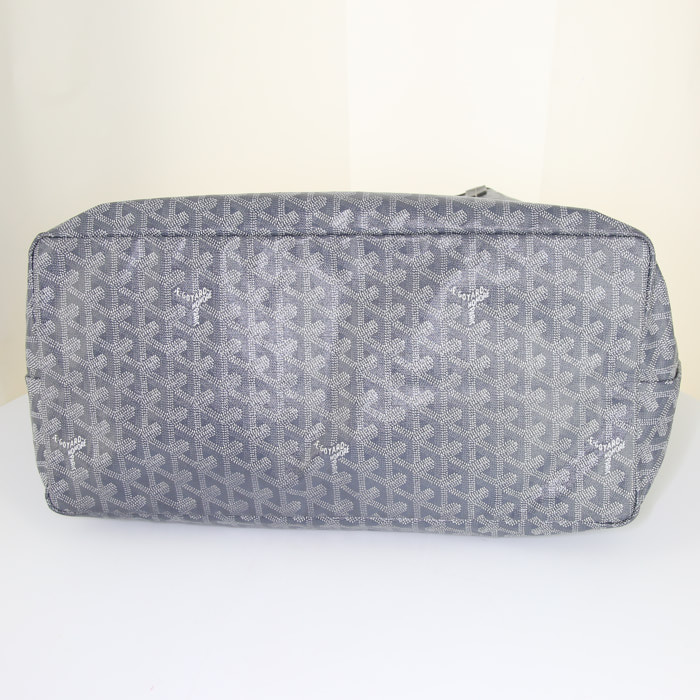 Shopping bag Goyard Saint-Louis modello grande in tela monogram cerata grigia e pelle grigia - Detail D4