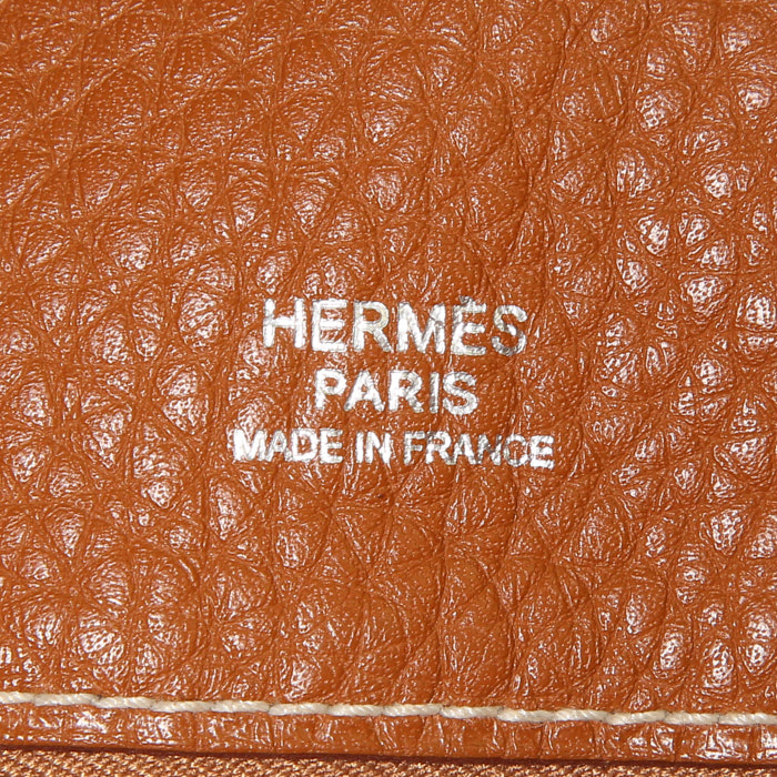 Sac cabas Hermès Victoria II en cuir togo gold - Detail D3