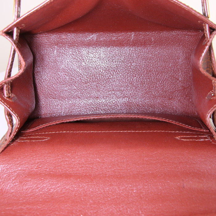Bolso de mano Hermès Kelly 20 cm en cocodrilo marrón - Detail D3