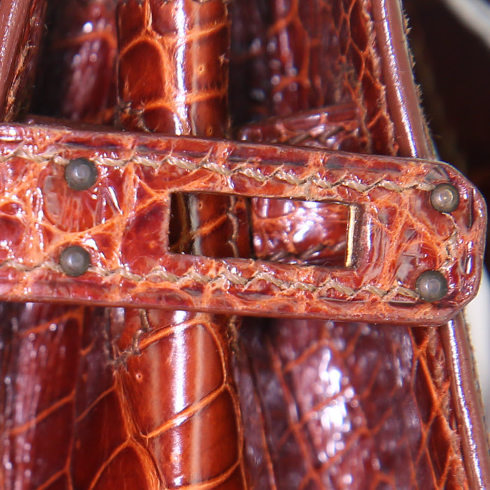 Sac à main Hermès Kelly 20 cm en crocodile marron - Detail D5