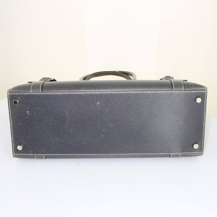 Sac à main Hermes Drag grand modèle en cuir epsom gris - Detail D4