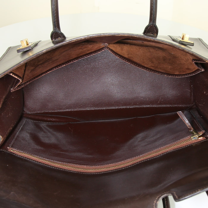 Sac à main Hermes Drag en cuir box marron - Detail D2