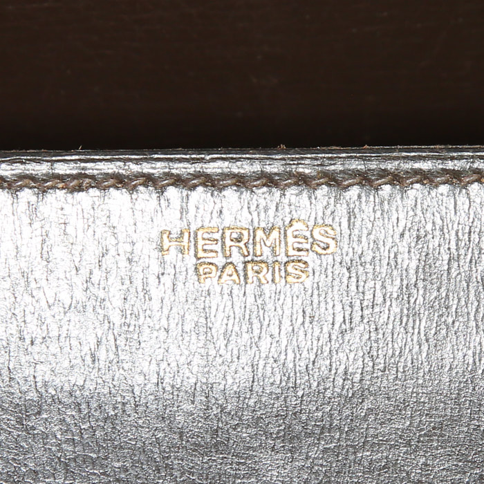 Hermes Drag handbag in brown box leather - Detail D3