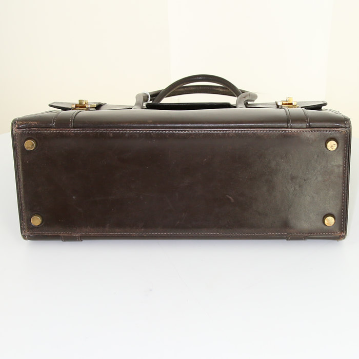 Hermes Drag handbag in brown box leather - Detail D4