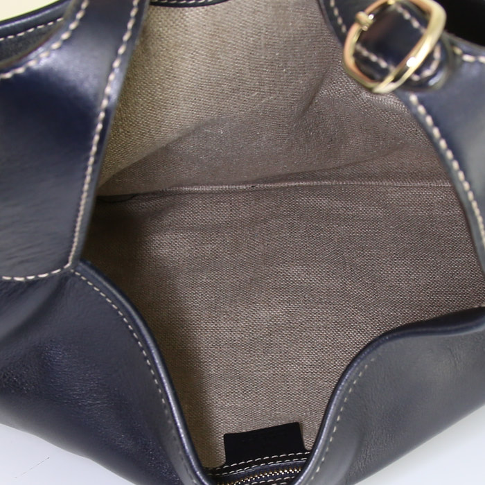 Bolso de mano Gucci Jackie en cuero azul marino y lona blanca - Detail D2