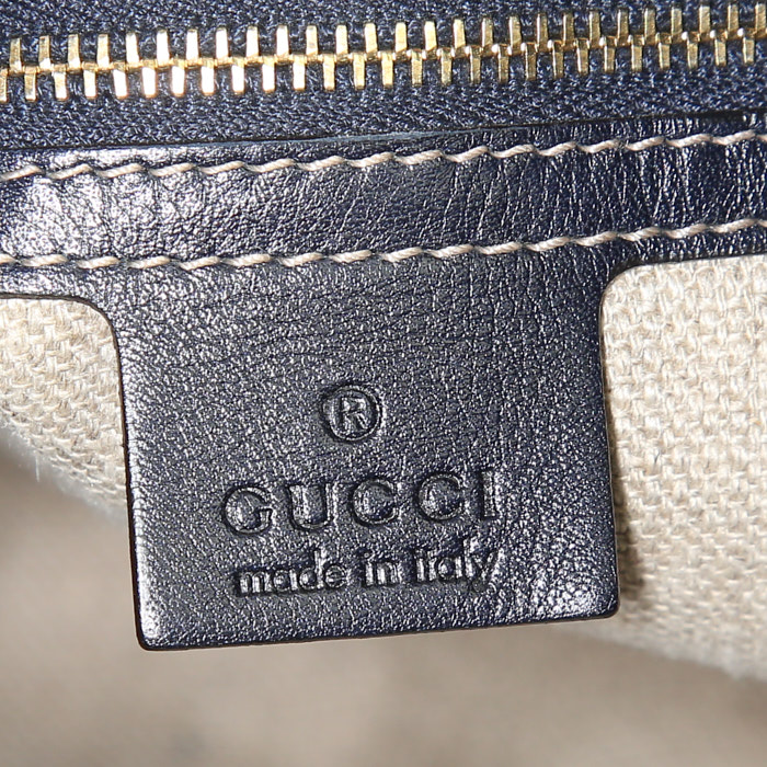 Gucci Jackie handbag in navy blue leather and white canvas - Detail D3