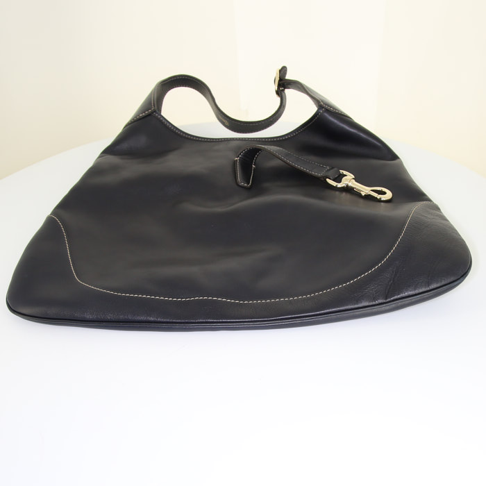 Bolso de mano Gucci Jackie en cuero azul marino y lona blanca - Detail D4