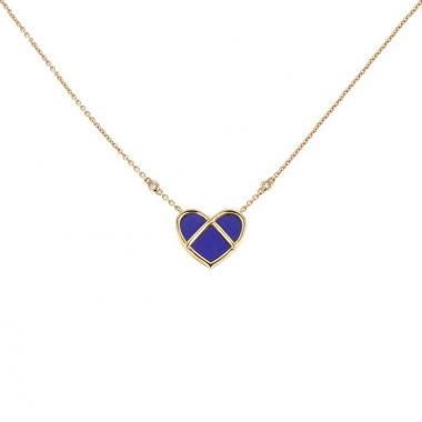 Collier Poiray L'Attrape Coeur moyen modèle en or jaune,  lapis-lazuli et diamants