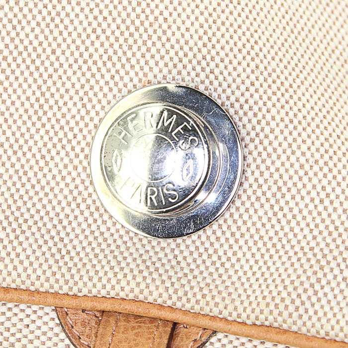 Borsa Hermes Colorado in pelle martellata gold e tela beige - Detail D3
