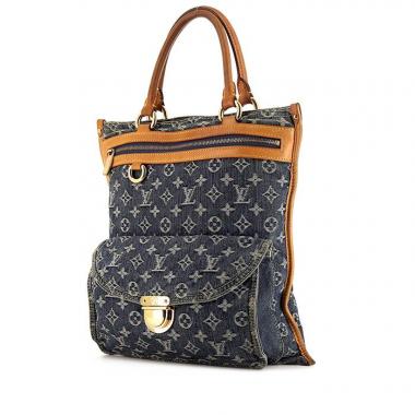 Bolso de mano Louis Vuitton en lona denim Monogram azul y cuero natural