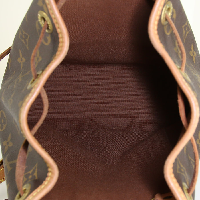 Zaino Louis Vuitton Montsouris Backpack mini in tela monogram marrone e pelle naturale - Detail D2